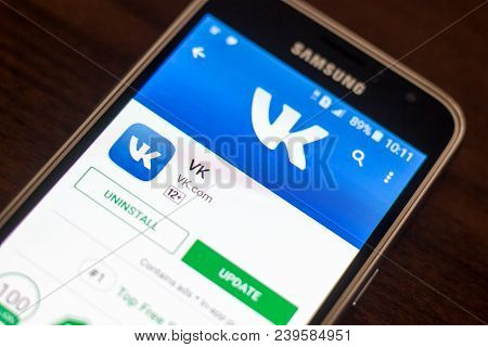 Ryazan, Russia - May 04, 2018: Vk Mobile App On The Display Of Cell Phone