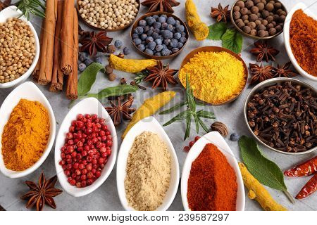 Colorful And Aromatic Spices And Herbs. Food Additives.