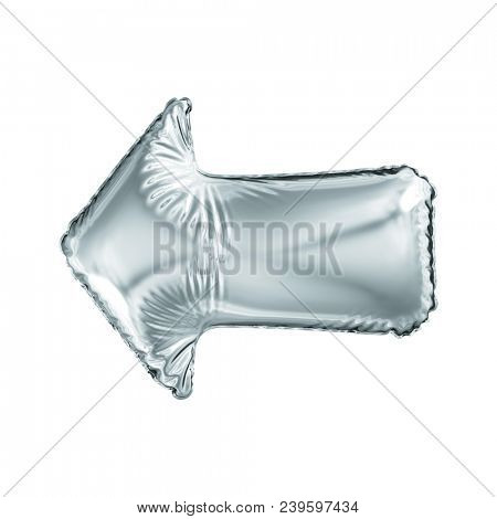 Silver arrow icon made of inflatable balloon isolated on white background. 3d rendering