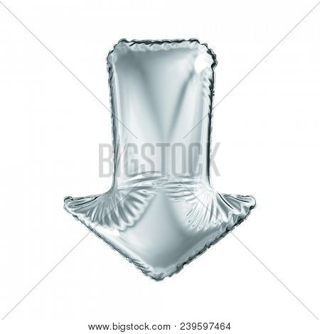 Silver arrow icon made of inflatable balloon isolated on white background. 3d rendering
