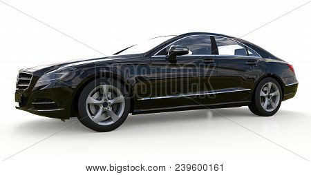 Black Mercedes Benz Cls Coupe On A White Background. 3d Rendering