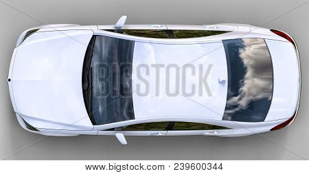 White Mercedes Benz Cls Coupe On A Gray Background. 3d Rendering