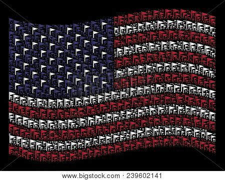 Triangle Flag Symbols Are Composed Into Waving American Flag Stylization On A Dark Background. Vecto