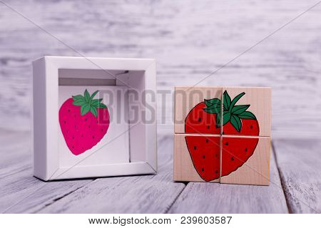 Educational Wooden Toys For Children. Colorful Figures On The Wooden Background. Ecological Wooden C