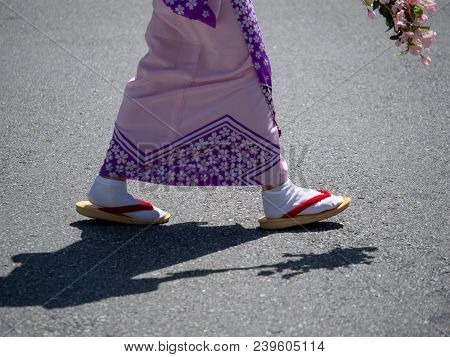 Woman Wearing Traditional Japanese Two Toed Tabi Socks Outdoors
