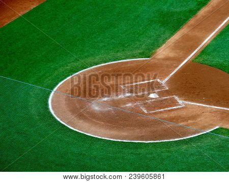 Overhead View Of Home Plate Portion Of A Baseball Field At Night