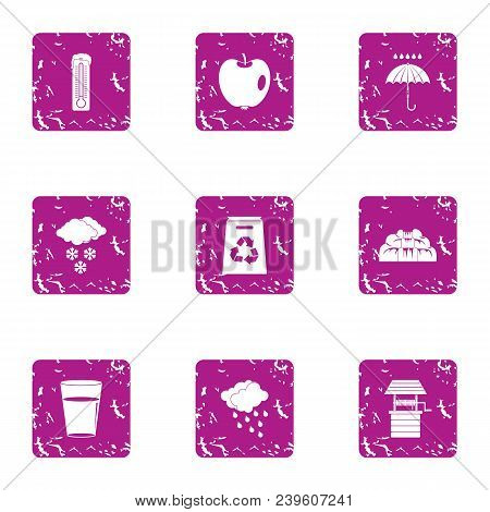 Eco Place Icons Set. Grunge Set Of 9 Eco Place Vector Icons For Web Isolated On White Background