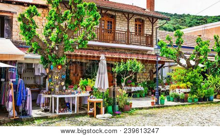 Traditional villages of Cyprus island - mountain picturesque Omodos village, touristic attraction