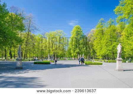 Warsaw, Poland - April 20, 2018: Saxon Garden At Sunny Day.