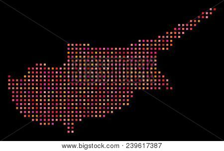 Dotted Cyprus Island Map. Vector Geographical Scheme In Red Color Shades On A Black Background. Abst