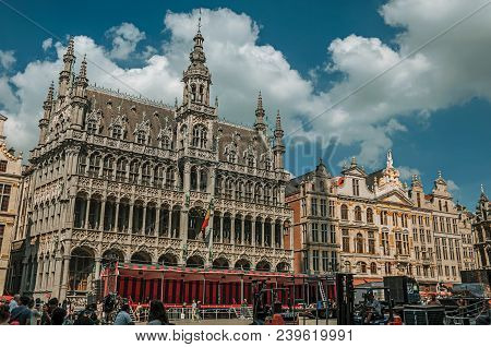 Brussels, Belgium - July 04, 2017. Richly Decorated Facade In Gothic Style Of Brussels City Museum. 
