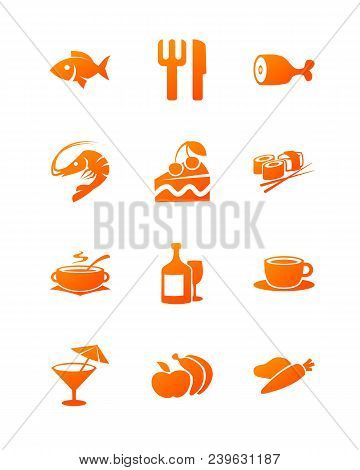 Vector Icons Set Of Various Food And Cutlery