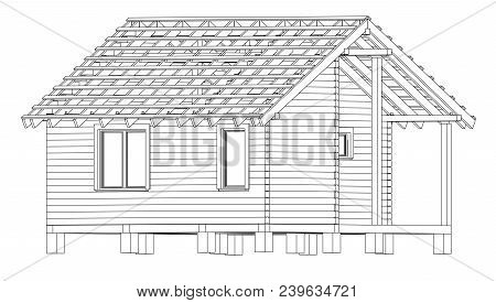 Bath House Project. Vector Rendering Of 3d. Wire-frame Style. The Layers Of Visible And Invisible Li