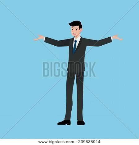 Businessmen Smile And Stand Talking About Work, Presenting Earnings, Explaining Products, Discussing