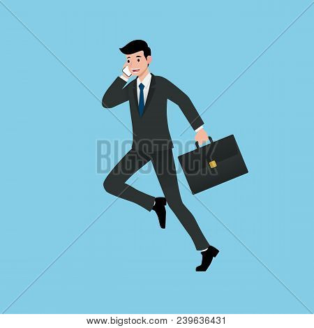 Businessmen Smile And Running While Talking About Work, Presenting Earnings, Explaining Products, Di