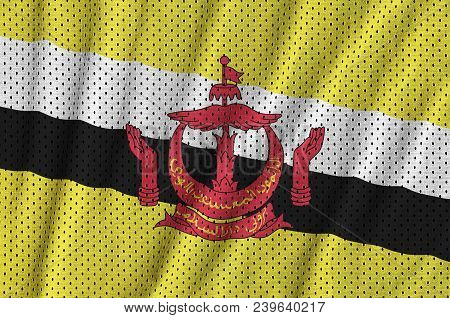 Brunei Darussalam Flag Printed On A Polyester Nylon Sportswear Mesh Fabric With Some Folds