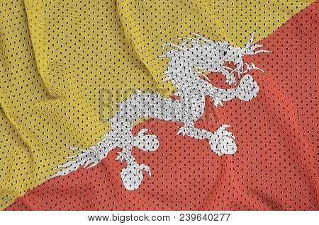 Bhutan Flag Printed On A Polyester Nylon Sportswear Mesh Fabric With Some Folds