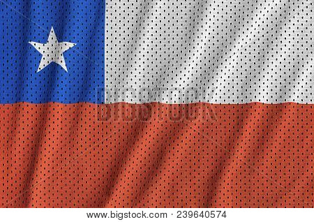 Chile Flag Printed On A Polyester Nylon Sportswear Mesh Fabric With Some Folds