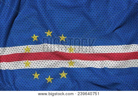 Cabo Verde Flag Printed On A Polyester Nylon Sportswear Mesh Fabric With Some Folds