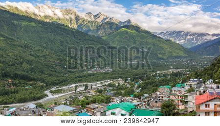 Beautiful panorama of Vashisht village and Kullu valley, India.