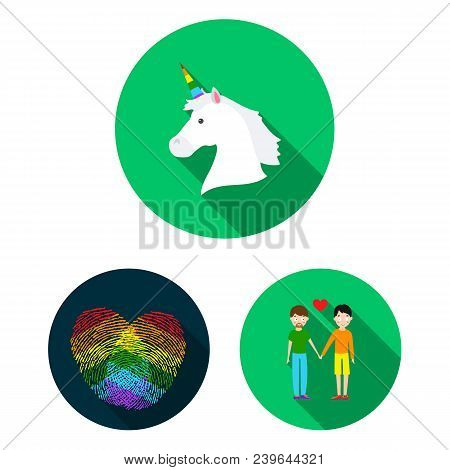 Gay And Lesbian Flat Icons In Set Collection For Design.sexual Minority And Attributes Vector Symbol