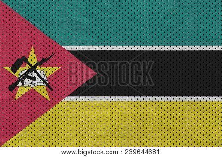 Mozambique Flag Printed On A Polyester Nylon Sportswear Mesh Fabric With Some Folds
