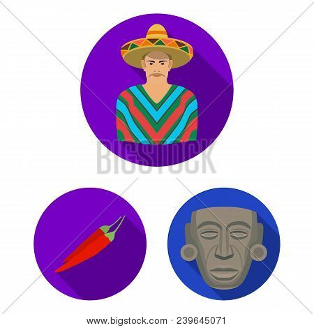 Country Mexico Flat Icons In Set Collection For Design. Mexico And Landmark Vector Symbol Stock  Ill