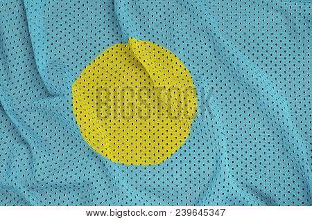 Palau Flag Printed On A Polyester Nylon Sportswear Mesh Fabric With Some Folds