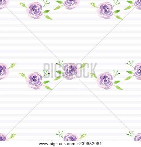 Hand-painted Watercolor Floral Rose Pattern. Illustration Of Decorative Floral Design For Wedding In