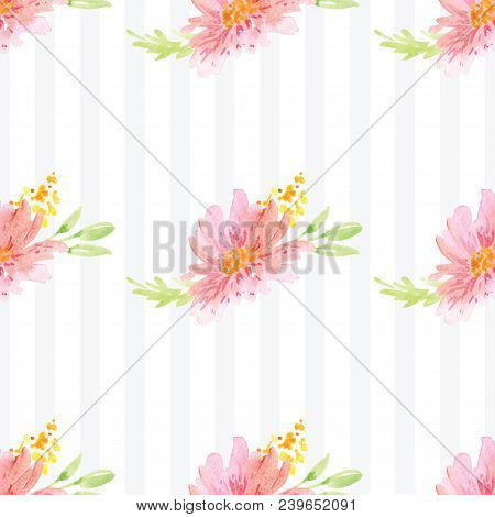 Hand-painted Watercolor Floral Rose Pattern. Illustration Of Decorative Floral Design For Wedding In