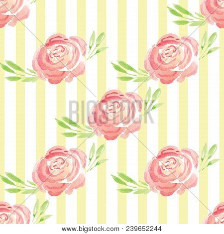 Hand-painted Watercolor Floral Rose Pattern. Illustration Of Decorative Floral Design For Wedding In
