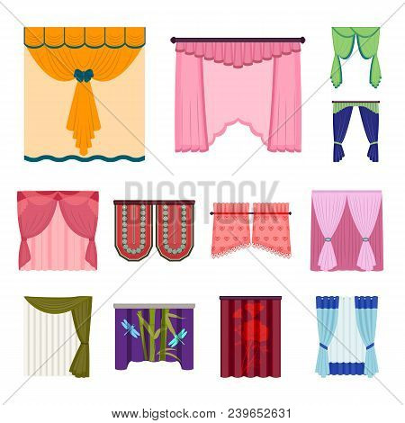Different Kinds Of Curtains Cartoon Icons In Set Collection For Design. Curtains And Lambrequins Vec