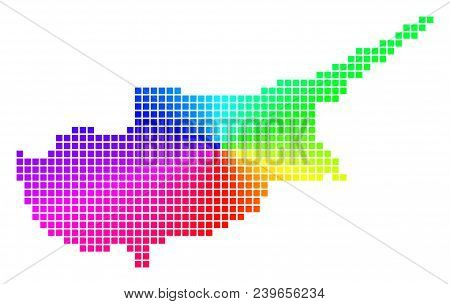 Spectrum Cyprus Island Map. Vector Cell Geographic Map In Bright Rainbow Colors With Circular Gradie
