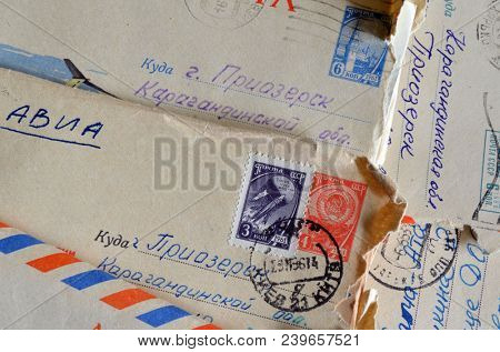 ILLUSTRATIVE EDITORIAL. CIRCA 1960-S: Soviet stamp. Former Soviet anti-ballistic missile testing range Saryshagan.(No name)May 7,2018. Kiev,Ukraine