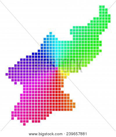 Spectral North Korea Map. Vector Dotted Geographic Plan In Bright Spectral Colors With Circular Grad