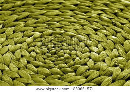 Round Straw Mat Texture In Yellow Tone. Abstract Background And Texture For Design.
