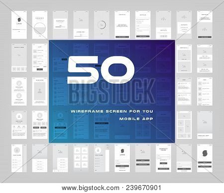 50 In 1 Ui Kits. Wireframes Screens For Your Mobile App. Gui Template On The Topic Of Singup Login .