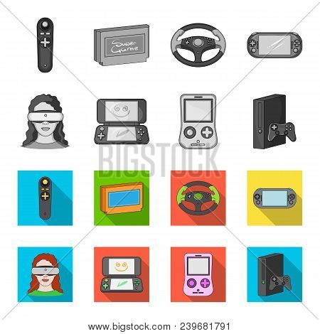 Game Console And Virtual Reality Monochrome, Flat Icons In Set Collection For Design.game Gadgets Ve