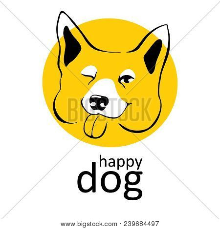 Dog Logo Happy Smiling Winks Playful Emotions. Dog Characters Hand Drawn Style, Doodle Illustrations