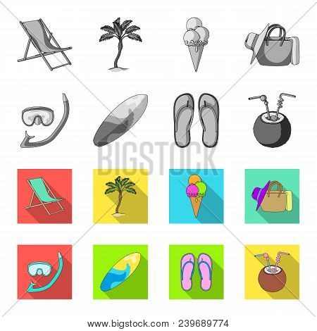 Diving, Surfing, Cocktail.summer Vacation Set Collection Icons In Monochrome, Flat Style Vector Symb