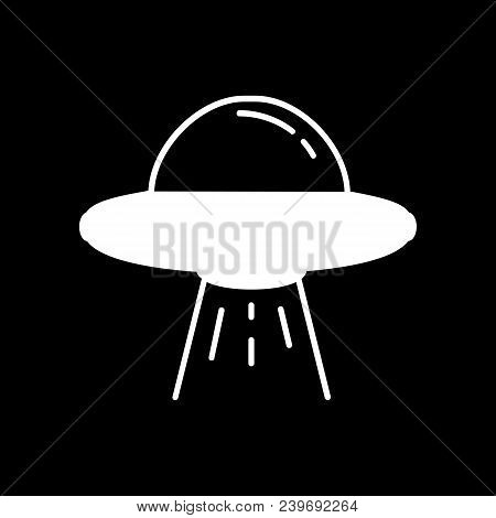 Ufo Spaceship Icon. Silhouette Ufo Spaceship Vector Icon For Web Design Isolated On Black Background