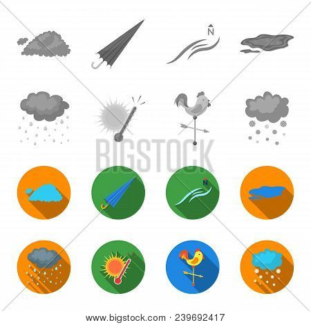Rain, Snow, Heat, Weathervane. The Weather Set Collection Icons In Monochrome, Flat Style Vector Sym
