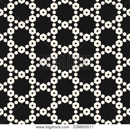 Geometric Seamless Pattern With Delicate Hexagonal Lattice. Black & White Hexagons Texture, Ornament