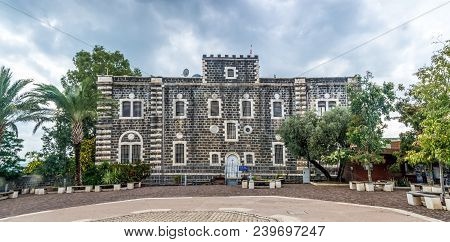 Franciscan Monastery In Capernaum On The Coast Of The Sea Of Galilea, Where Jesus Lived And Taught. 