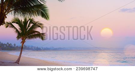 Art Summer Drims; Beautiful Sunset Over The Tropical Beach; Summer Dream Vacation