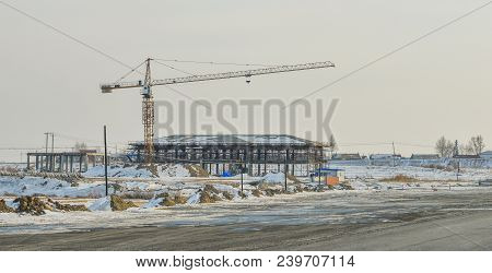 Harbin, China - Feb 25, 2018. A Construction Site At Winter In Harbin, China. Harbin Is The Capital 