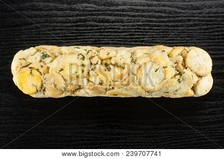 Calsbad Bread Dumpling Top View Isolated On Black Wood Background One Whole Fresh Steamed