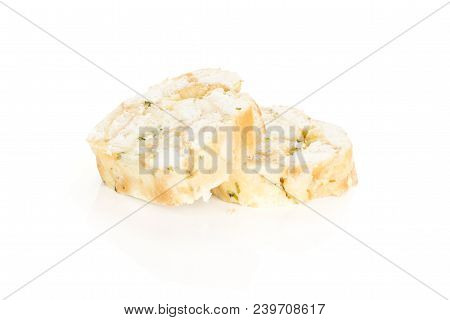 Two Calsbad Bread Dumpling Slices Isolated On White Background Fresh Steamed