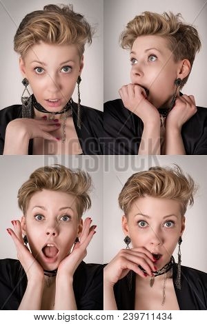 Four Woman Emotional Facial Expressions Set