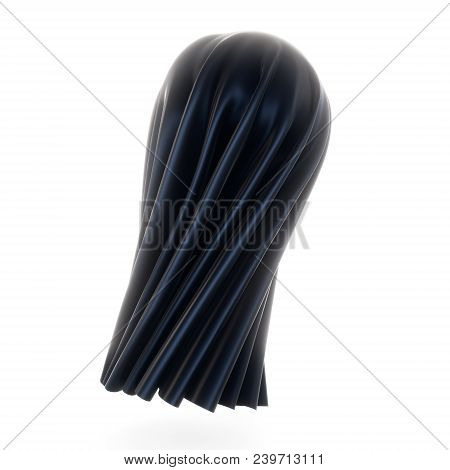 Sphere Covered With Black Cloth. 3d Illustration On A White Background. Silk, Satin Fabric With Plea